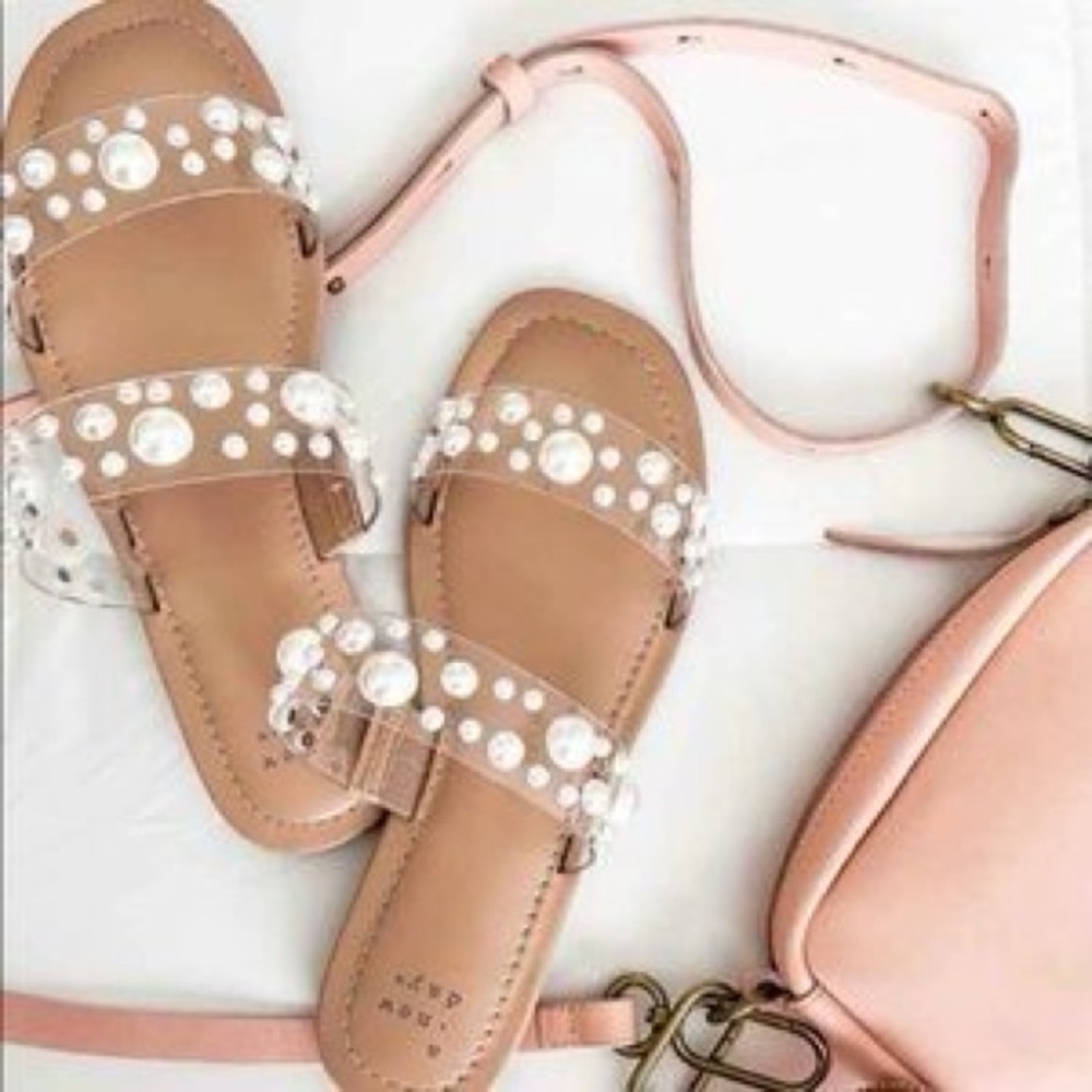 Tan Sandals with Pearl Accents
